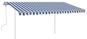 Toldo retrátil manual com luzes LED 4,5x3,5 m azul e branco