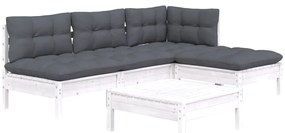 5 pcs conjunto lounge de jardim c/ almofadões pinho branco