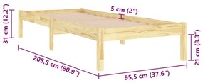 Estrutura de cama 90 x 200 cm madeira de pinho maciça
