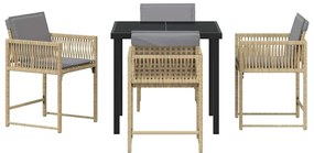 Conjunto de Jantar de Jardim com 5 Peças e Almofadas Bege em Rattan Si
