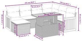 8 pcs conjunto sofás de jardim com almofadões vime PE preto