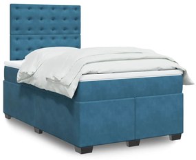 Cama boxspring com colchão 120x200 cm veludo azul