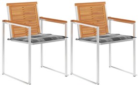 vidaXL Cadeiras de jardim com almofadões 2 pcs acácia maciça e aço