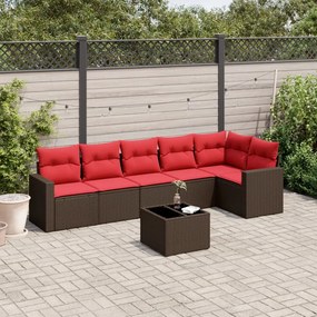vidaXL 7 pcs conjunto de sofás jardim c/ almofadões vime PE castanho
