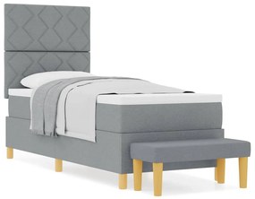 Cama Box com Colchão e Banco Cinza Claro 80x200 cm Tecido