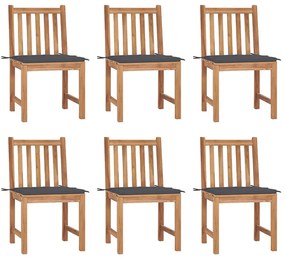 Cadeiras de jardim 6 pcs c/ almofadões madeira de teca maciça