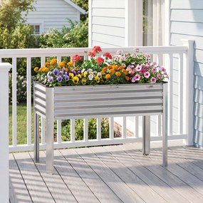 Floreira elevada de jardim 118 x 60 x 77,5 cm com Estrutura em metal galvanizado, pés elevados, sistema de drenagem e base alta para terraço ou pátio