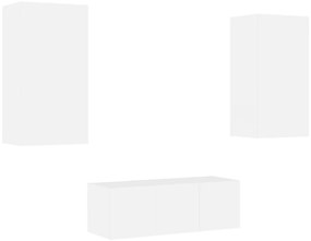 4pcs móveis de parede p/ TV c/ LEDs derivados de madeira branco
