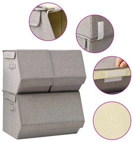 vidaXL Conjunto caixas de arrumação empilháveis 3 pcs tecido cinzento