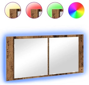 Armário de Espelho LED Madeira Velha 100x12x45 cm
