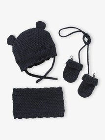 Agora -25% | Conjunto gorro + gola snood + luvas para bebé menina marinho