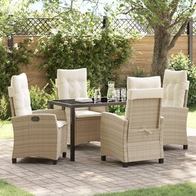 vidaXL Conjunto de Jantar de Jardim com 5 Peças e Almofadas - Vime Poliéster Bege