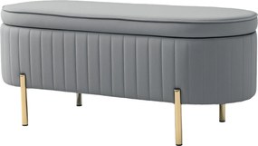 Banco de arrumação, pufe de veludo com tampa, pés de metal, capacidade de 72 L, 108 x 44 x 43,5 cm, creme