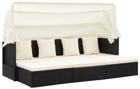 Espreguiçadeira de jardim com teto vime PE preto