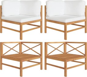 vidaXL Sofás de canto 2 pcs c/ almofadões cor creme teca maciça