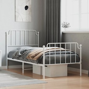 Estrutura de cama com cabeceira e pés 90x190 cm metal branco