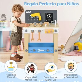 Banco de ferramentas para crianças com painel perfurado, quadro de giz e Estante para crianças com mais de 3 anos Multicolorido