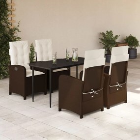 5 pcs conjunto jantar p/ jardim c/ almofadões vime PE castanho