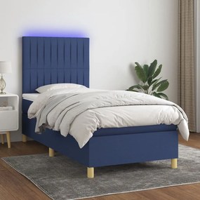 Cama box spring c/ colchão e LED 90x190 cm tecido azul