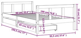 Estrutura cama infantil c/ gavetas 90x190 cm pinho maciço preto