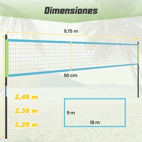 Conjunto de rede de voleibol portátil para exterior Sistema de rede de voleibol de alta resistência com postes ajustáveis em altura Azul + Verde