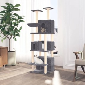 vidaXL Árvore p/ gatos c/ postes arranhadores sisal 180cm cinza-escuro