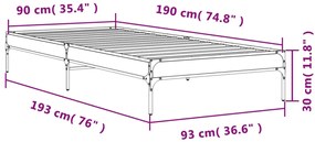 Estrutura de cama 90x190 cm derivados de madeira e metal preto