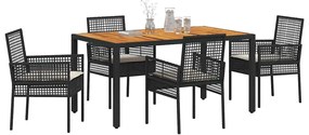 Conjunto de Jantar de Jardim de 5 Peças com Almofadas Pretas de Rattan