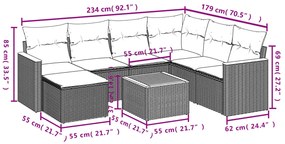 8 pcs conjunto sofás de jardim com almofadões vime PE preto