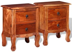 Mesas de cabeceira com gavetas 2 pcs madeira de acácia maciça