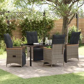vidaXL Conjunto de Jantar de Jardim 5 Peças com Almofadas Cinza Rattan Polipropileno