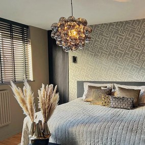 Candeeiro de suspensão design preto com vidro fumê redondo 8 luzes - Uvas