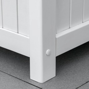 Outsunny Banco de Madeira Exterior de 2 Lugares com Espaço de Armazenamento e Tecido Oxford Banco Baú de Jardim Terraço com Apoio para os Braços Carga 250kg 125x68,5x97 Branco