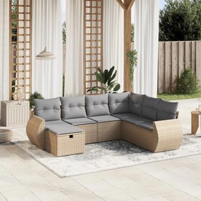 vidaXL 7 pcs conj. sofás jardim c/ almofadões vime PE bege misturado