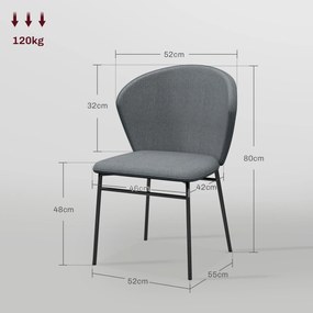 Conjunto de 2 cadeiras de sala de jantar com assento estofado em tecido com aspeto de linho (MESA NÃO INCLUÍDA) pés de aço estáveis, design moderno, c