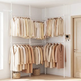 Cabideiro de Roupa Modular 210-369 x 110-315 cm, Estrutura Extensível, Branco