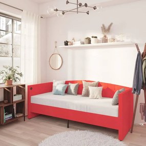 vidaXL Sofá-cama c/ saída USB 90x200 cm veludo vermelho tinto