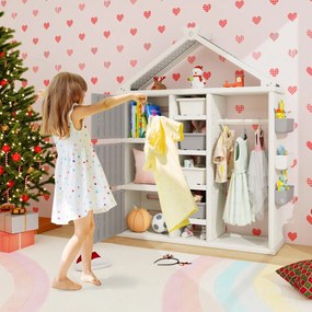 Guarda roupa para crianças, infantil 130 x 34 x 156 cm com caixa, prateleiras e cesto lateral Cinzento