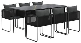 7 pcs conjunto de jantar para jardim preto