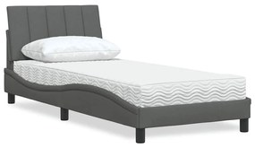 Cama com colchão 90x190 cm tecido cinzento-escuro