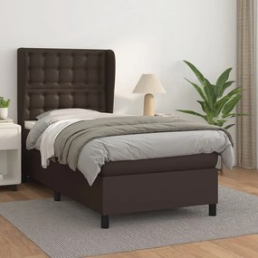 vidaXL Cama com molas/colchão 80x200 cm couro artificial castanho