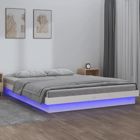 Estrutura de cama c/ LEDs 160x200 cm madeira maciça branco