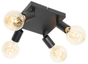 Candeeiro de teto moderno quadrado preto 4 luzes - Facil Moderno