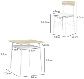 HOMCOM Conjunto de Refeição de 3 Peças Conjunto 1 Mesa de Cozinha 70x7