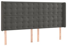 Cama box spring c/ colchão/LED 160x200cm veludo cinzento-escuro