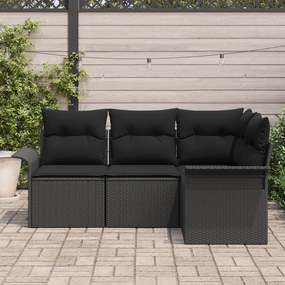 Conjunto de Sofá de Jardim 4 Peças com Almofadas Preto Rattan Sintétic