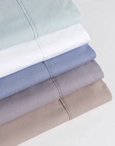 Marbella 160x200 cm - Jogo de lençóis 100% algodão percal 200 fios: Azul 1 lençol capa ajustavel 160x200+30 cm + 1 lençol superior 240x290 cm + 2 fronhas 50x70 cm fecha com pala interna