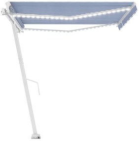 Toldo retrátil manual com LED 400x300 cm azul e branco