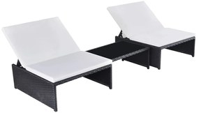 Cadeiras jardim reclináveis 2 pcs com mesa vime PE preto