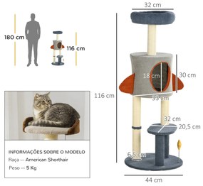 PawHut Arranhador para Gatos de 116 cm Tipo Foguete Torre para Gatos c